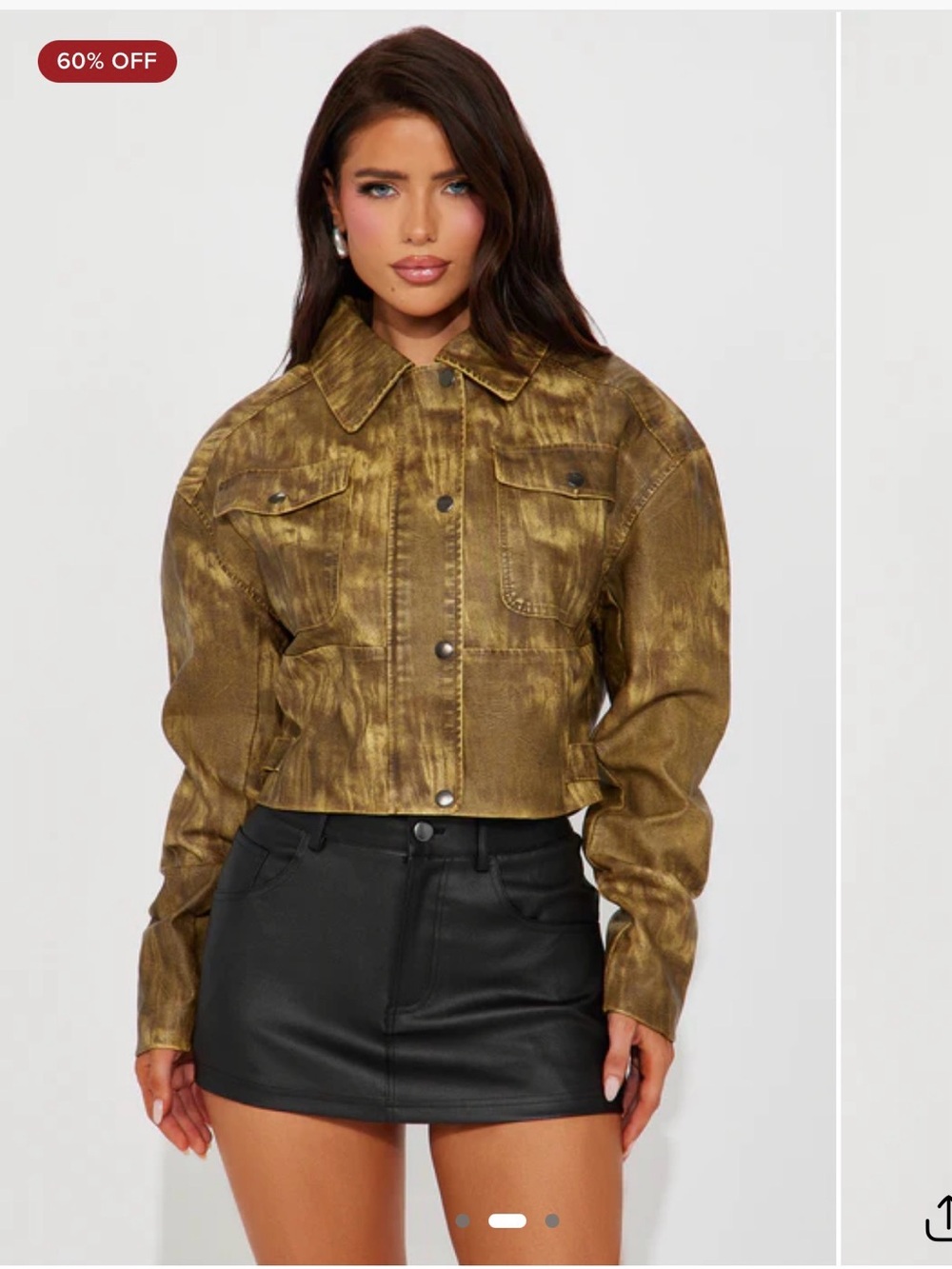Fashion Nova Cropped Metallic Olive Jacket